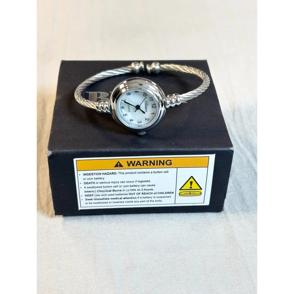 Blekon 6581 Womens Silver Cable Bangle Watch Mother of Pearl Japan Quartz New